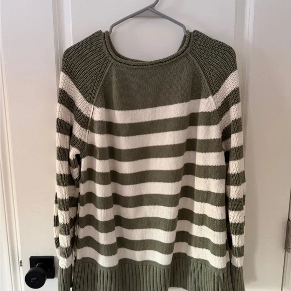 Aerie Bistro Knit Striped Green and White Sweater Oversized Spring Summer - Picture 2 of 7